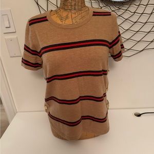 Lord & Taylor Striped Short Sleeves Tunic Sweater Side Buttons Size M